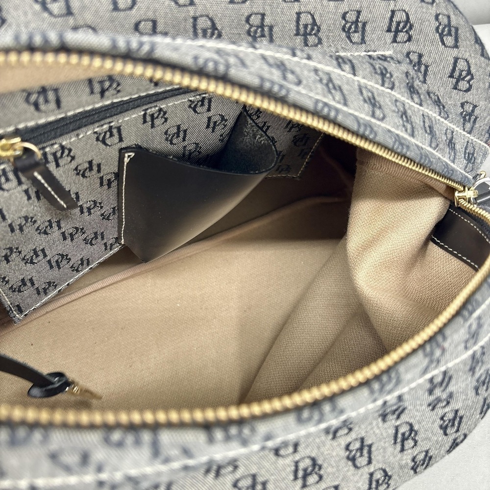 Dooney & Bourke Shoulder Bag Womens Medium Gray Monogram Canvas Leather Zip - Picture 8 of 12